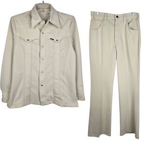 Vintage Lee Riders 2 Piece Suit Pants Jacket Tan Pearl Snap Buttons Sz M Western